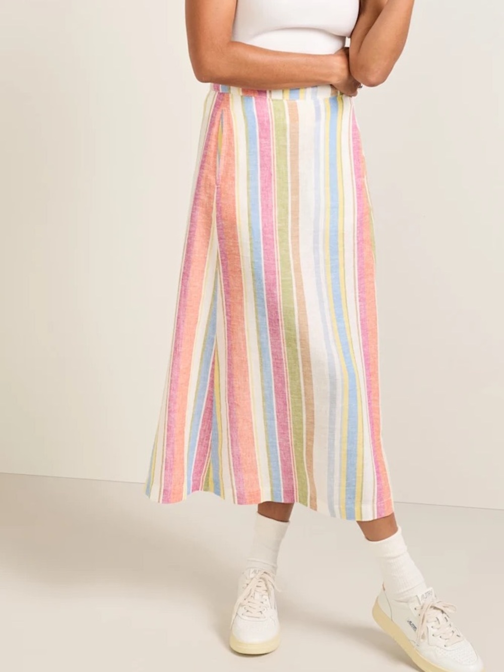 Pendleton Striped Linen Midi Skirt